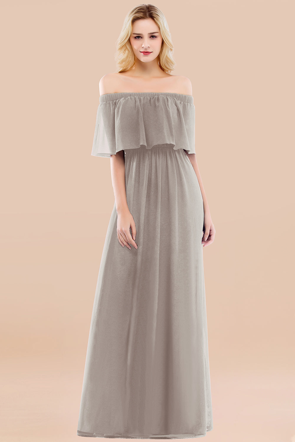 Vintage Off-the-Shoulder Long Burgundy Bridesmaid Dresses with Ruffle