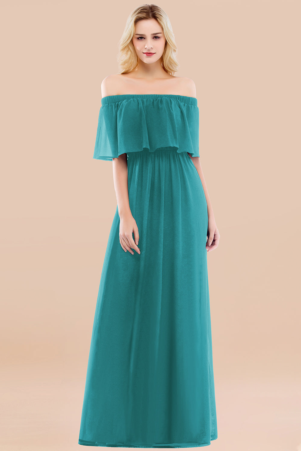 Vintage Off-the-Shoulder Long Burgundy Bridesmaid Dresses with Ruffle