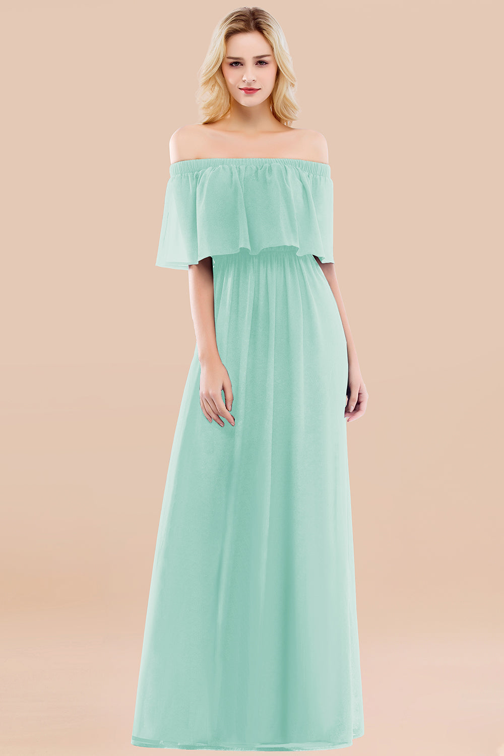 Vintage Off-the-Shoulder Long Burgundy Bridesmaid Dresses with Ruffle
