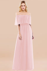 Vintage Off-the-Shoulder Long Burgundy Bridesmaid Dresses with Ruffle