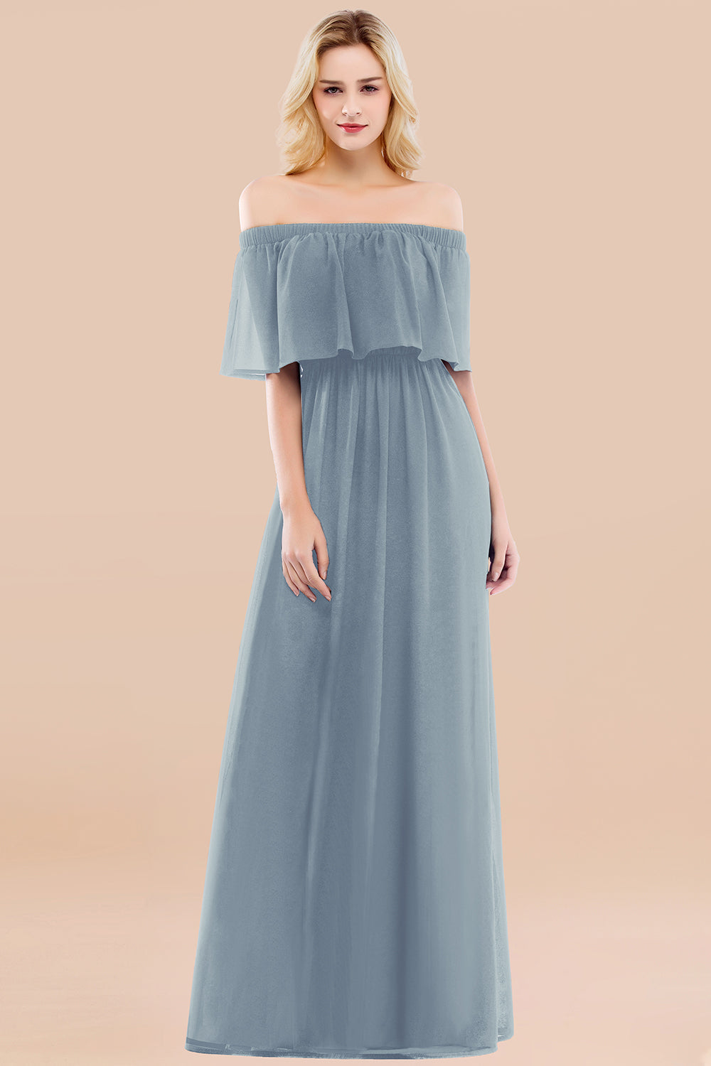 Vintage Off-the-Shoulder Long Burgundy Bridesmaid Dresses with Ruffle