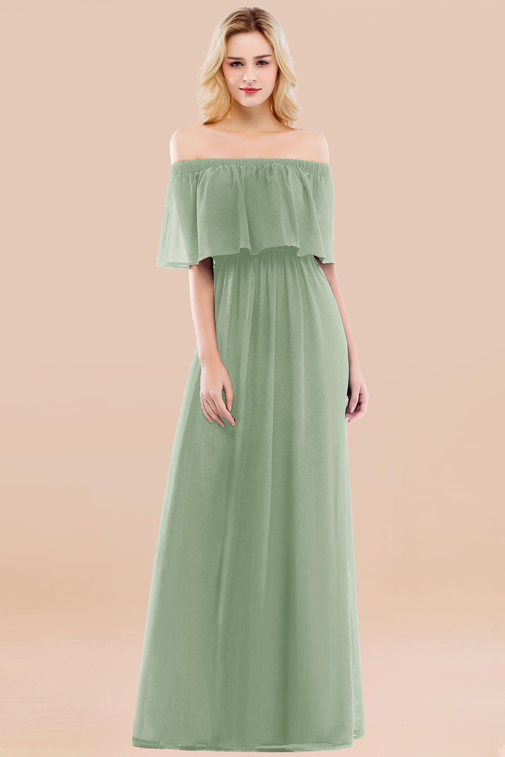 Vintage Off-the-Shoulder Long Burgundy Bridesmaid Dresses with Ruffle