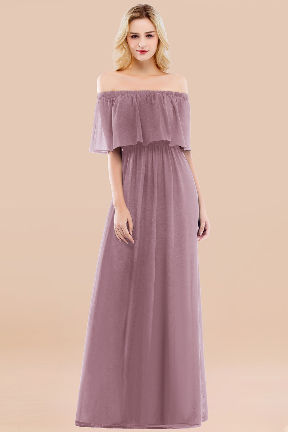 Vintage Off-the-Shoulder Long Burgundy Bridesmaid Dresses with Ruffle