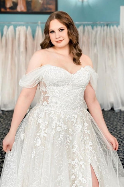 Vintage Off-the-shoulder Sleeveless A-Line Lace Wedding Gowns-misshow.com