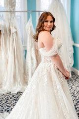 Vintage Off-the-shoulder Sleeveless A-Line Lace Wedding Gowns-misshow.com