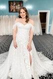 Vintage Off-the-shoulder Sleeveless A-Line Lace Wedding Gowns-misshow.com