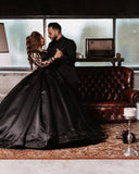 Vintage Princess Black Wedding Dresses with Sleeves-misshow.com