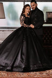 Vintage Princess Black Wedding Dresses with Sleeves-misshow.com