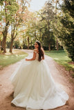 Vintage Princess Off-the-shoulder V-neck Sleeveless Lace Wedding Dresses-misshow.com
