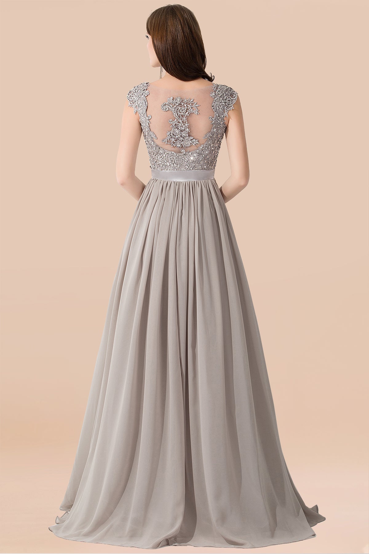 Vintage Silver Sleeveless Long Bridesmaid Dresses With Appliques
