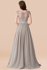 Vintage Silver Sleeveless Long Bridesmaid Dresses With Appliques