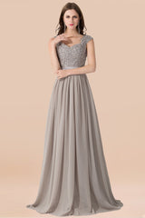 Vintage Silver Sleeveless Long Bridesmaid Dresses With Appliques