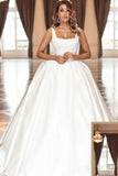 Vintage Simple Princess White Satin A-line Sleeveless Wedding Dresses