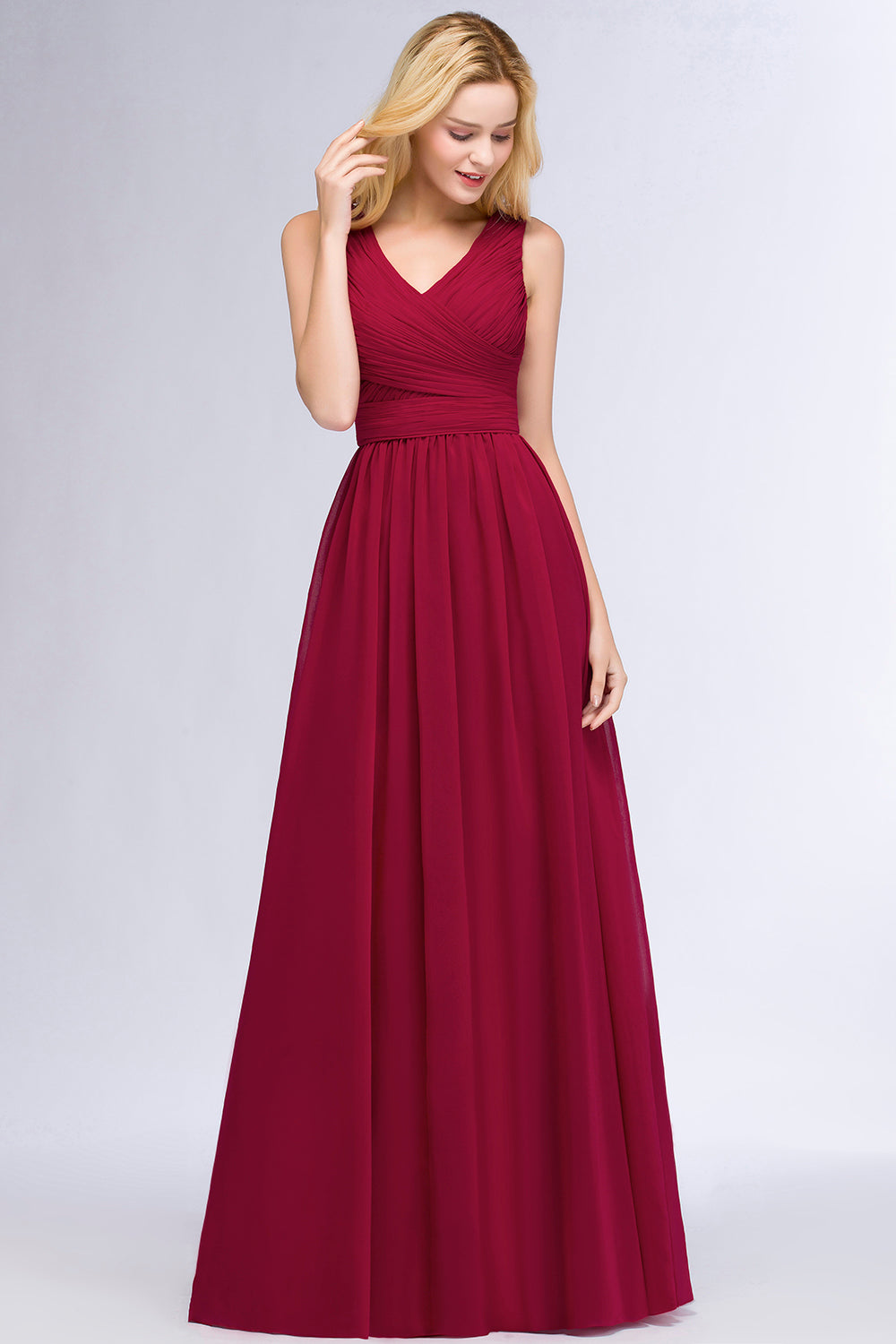 Vintage Sleeveless Pleated Burgundy Chiffon Bridesmaid dresses Affordable