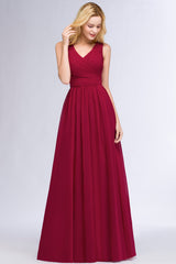 Vintage Sleeveless Pleated Burgundy Chiffon Bridesmaid dresses Affordable