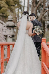 Vintage Spaghetti Strap Sleeveless A-Line Floor-Length Tulle Wedding Dresses with Beading-misshow.com
