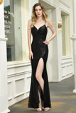 Vintage Spaghetti Straps Side Slit Sequins Party Dress Floor Length Roaring 20's Dress