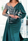 Vintage V-neck long sleeves column mermaid Prom dresses with ruffles-misshow.com