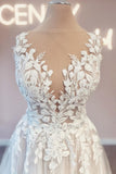 Vintage v-neck sleeveless a-line backless lace Wedding dresses-misshow.com