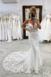 Vintage White Long Mermaid V-neck Lace Wedding Dresses