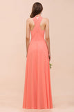 Watermelon Colorful Bridesmaid Maxi Dress Floor-Length V-Neck Maid of Honor Dress-misshow.com