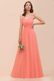 Watermelon Colorful Bridesmaid Maxi Dress Floor-Length V-Neck Maid of Honor Dress-misshow.com