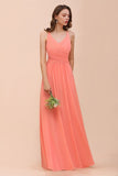 Watermelon Colorful Bridesmaid Maxi Dress Floor-Length V-Neck Maid of Honor Dress-misshow.com