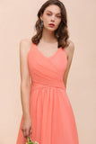 Watermelon Colorful Bridesmaid Maxi Dress Floor-Length V-Neck Maid of Honor Dress-misshow.com