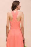 Watermelon Colorful Bridesmaid Maxi Dress Floor-Length V-Neck Maid of Honor Dress-misshow.com