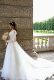 White A-line Long Sleeves Tulle Wedding Dress With Lace-misshow.com