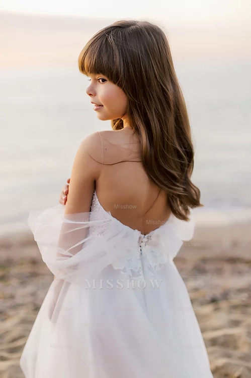 White A-line Off-the-shoulder Flower Girls Dress With Lace White A-line Off-the-shoulder Flower Girls Dress With Lace