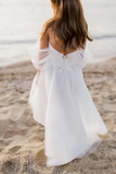 White A-line Off-the-shoulder Flower Girls Dress With Lace-misshow.com