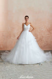 This elegant V-neck,Spaghetti Straps Tulle wedding dress with Lace could be custom made in plus size for curvy women. Plus size Sleeveless A-line,Ball Gown,Princess bridal gowns are classic yet cheap.