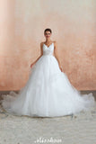 This elegant V-neck,Spaghetti Straps Tulle wedding dress with Lace could be custom made in plus size for curvy women. Plus size Sleeveless A-line,Ball Gown,Princess bridal gowns are classic yet cheap.