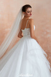 This elegant V-neck,Spaghetti Straps Tulle wedding dress with Lace could be custom made in plus size for curvy women. Plus size Sleeveless A-line,Ball Gown,Princess bridal gowns are classic yet cheap.