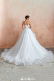 This elegant V-neck,Spaghetti Straps Tulle wedding dress with Lace could be custom made in plus size for curvy women. Plus size Sleeveless A-line,Ball Gown,Princess bridal gowns are classic yet cheap.