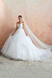 White Ball Gown Wedding Dress with Chapel Train, Spaghetti Strap See-through Lace up Bridal Gowns for Sale