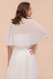 White Bridesmaid Dress Knee Length Two Layers of Wedding Guest Dress with Wraps-misshow.com