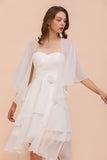 White Bridesmaid Dress Knee Length Two Layers of Wedding Guest Dress with Wraps-misshow.com