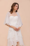White Bridesmaid Dress Knee Length Two Layers of Wedding Guest Dress with Wraps-misshow.com
