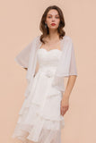 White Bridesmaid Dress Knee Length Two Layers of Wedding Guest Dress with Wraps-misshow.com