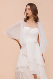 White Bridesmaid Dress Knee Length Two Layers of Wedding Guest Dress with Wraps-misshow.com