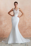 MISSHOW offers White Illusion Neck Column Wedding Dress Sleeveless Bridal Gowns at a good price from White,Ivory,100D Chiffon to A-line Floor-length them. Stunning yet affordable Sleeveless .