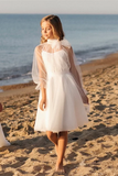 White Long Sleeves A-line Halter Flower Girls Dress-misshow.com