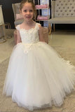 White Lovely Flower Girl Dress Tulle With Lace Appliques-misshow.com
