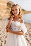 White Short Off-the-shoulder A-line Flower Girls Dress With Lace-misshow.com