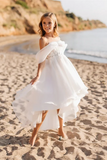 White Short Off-the-shoulder A-line Flower Girls Dress With Lace