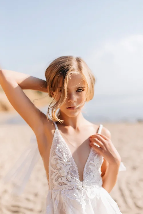 White Short Sleeveless Ball Gown Flower Girls Dress With Lace-misshow.com