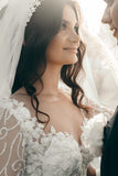 White Sweetheart A-line Long Sleeves Wedding Dress With Lace-misshow.com