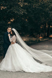 White Sweetheart A-line Long Sleeves Wedding Dress With Lace-misshow.com